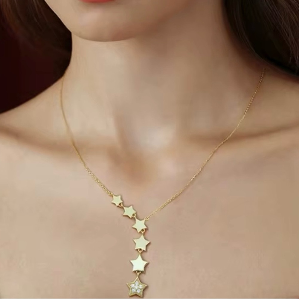 Gold Star Cascade Necklace, Stainless Steel - Picture 2 of 2